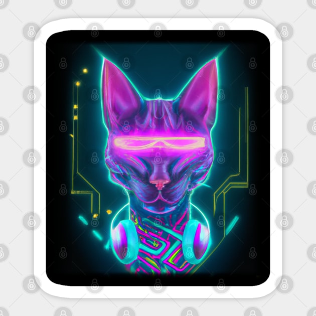 Cyberpunk Kitty Sticker by Bigrum P. Bear Designs